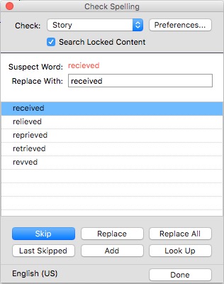 QuarkXPress spellChecker